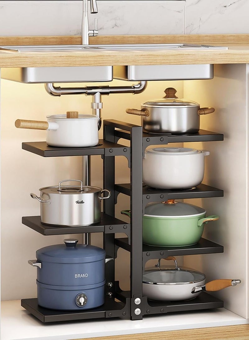 TYCOM Pots and Pans Organizer for Cabinet,Kitchen Organizer and Storage Rack,Space Saving Stand with Adjustable Dividers,7 Layer Double Sided With Panel Black. - Image 1