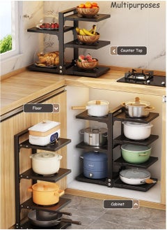 TYCOM Tycom Pots and Pans Organizer for Cabinet,Kitchen Organizer and Storage Rack,Space Saving Stand with Adjustable Dividers,7 Layer Double Sided With Panel Black.  - Image 5
