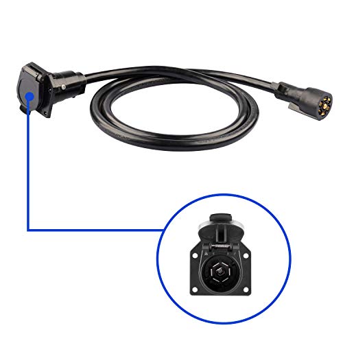 RVGUARD 7 Way 6 Feet Trailer Extension Cord, 7 Way Trailer Plug Inline Cord Wire Harness Cable Double Prongs Connector 6 Feet for Truck Camper Blade Molded RV Cable Wire, Weatherproof Anti-Corrosive - Image 2