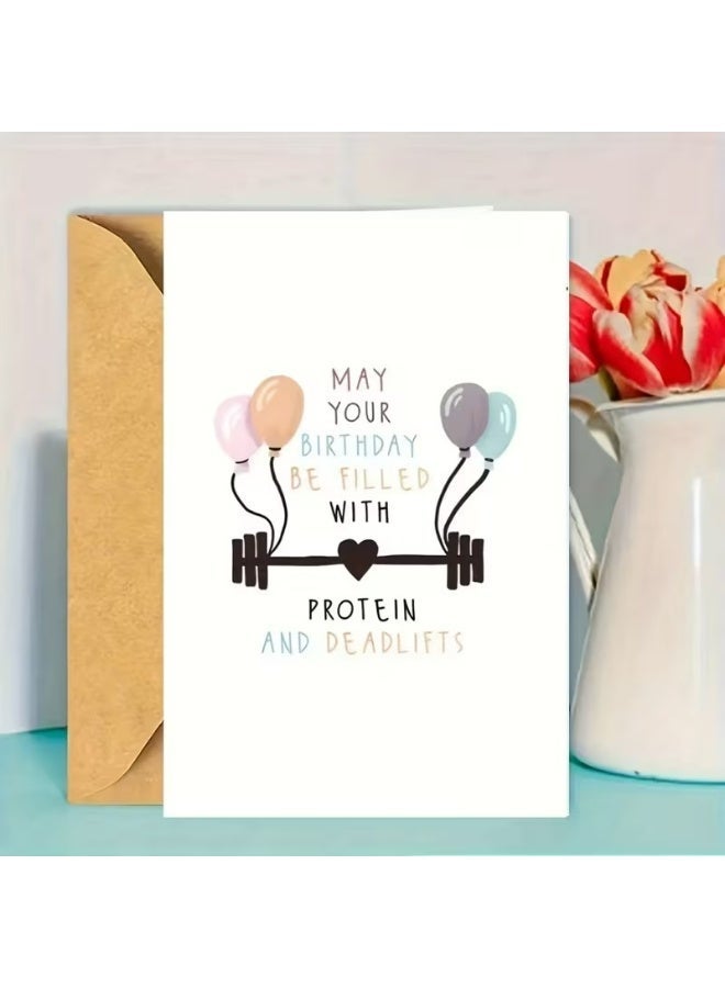 Kandid Birthday Greeting Card with Envelope, Gym Design Print (Happy Birthday, Protein and Deadlifts) - Image 2