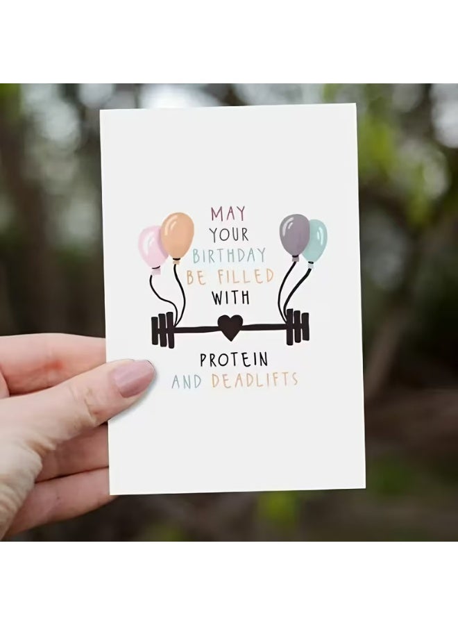 Kandid Birthday Greeting Card with Envelope, Gym Design Print (Happy Birthday, Protein and Deadlifts) - Image 3