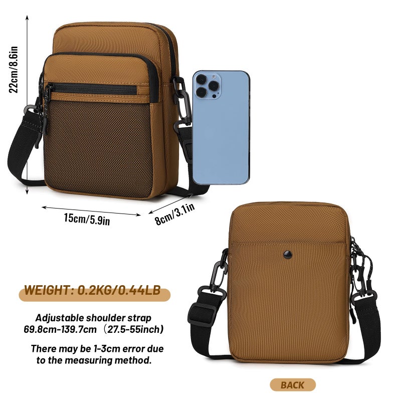 Lohol Small Messenger Bag for Men Women, Water Resistant Crossbody Bag Chest Bag for Travel Sports (Brown) - Image 3