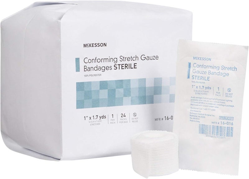 McKesson Conforming Stretch Gauze Bandages, Sterile, 1 in x 1 7/10 yd, 96 Count