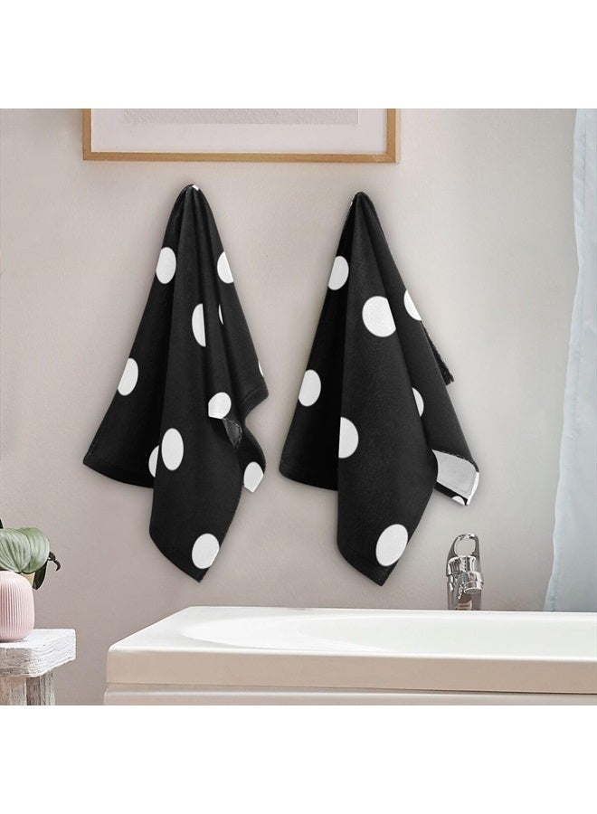 Giwawa Black and White Hand Towel - Vintage Black White Polka Dot Bathroom Hand Towels Modern Simple Face Towels Absorbent Fingertip Towels for Kitchen Gym 14 x 28 Inch, Set of 2 - Image 2