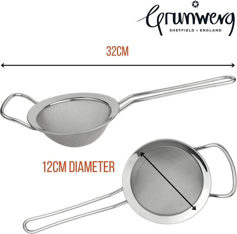 GRUNWERG ST-3005 Fine Mesh Strainer with Polished Rim And Handle, Silver, 5-Inch, 12cm Diameter - Image 3