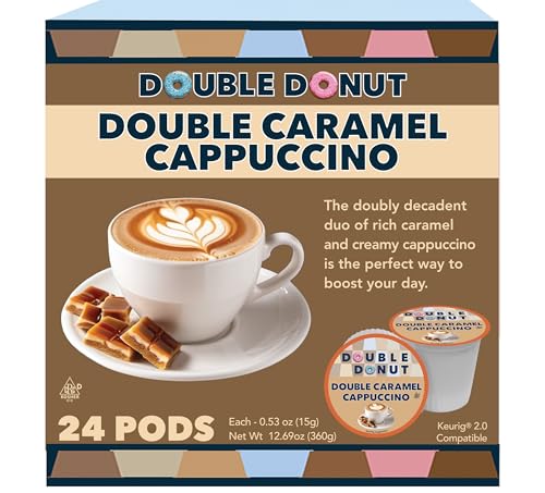 Double Donut Coffee Cappuccino Pods Caramel Cappuccino Single Serve for Keurig K Cups Brewers 24 Count - Image 1