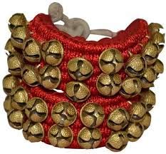 UAPAN Brass Ghungroo Anklets Bells (2 Line Pad, Red, Pair) For Women - Image 2