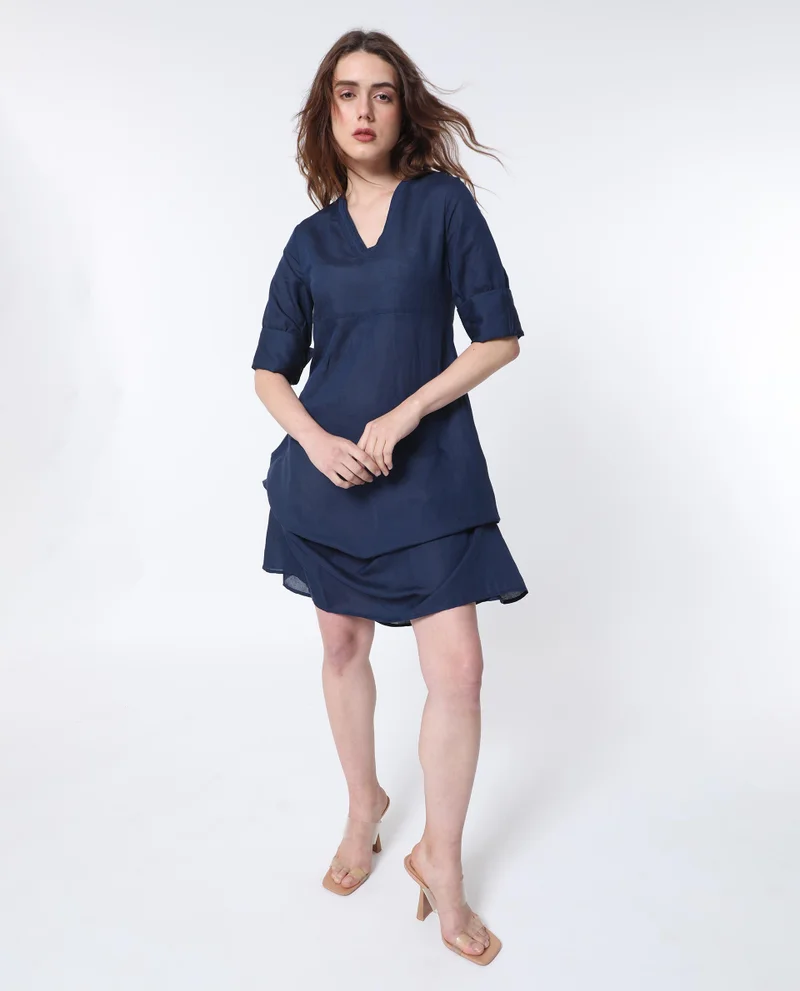 Rareism Women's Asymmetric Midi Dress With Panel Detail And V-Neckline