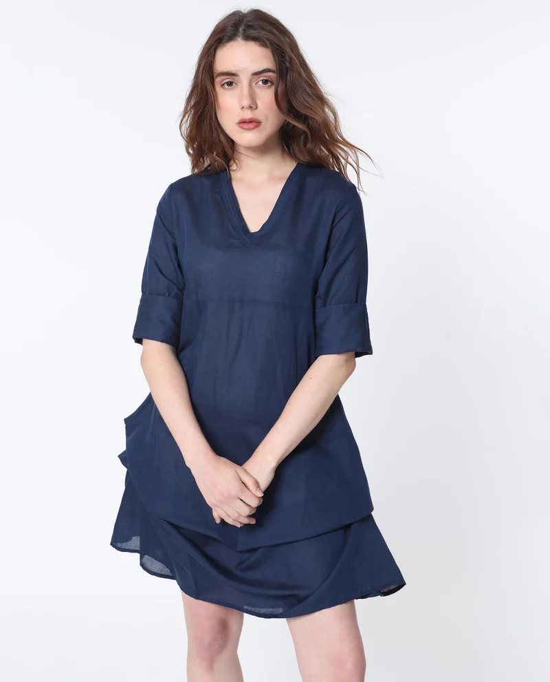 Rareism Women's Asymmetric Midi Dress With Panel Detail And V-Neckline