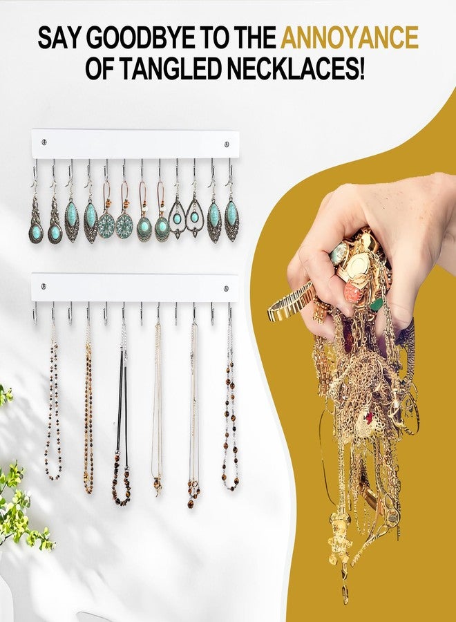 Dntorx Hanging Jewelry Organizer, 2 Pack Necklace Holder for Wall White Wooden Necklace Organizer Hangers with 24 Hooks Jewelry Display Hangers Wall Mounted for Necklaces, Earrings, Bracelets, Keys - Image 5