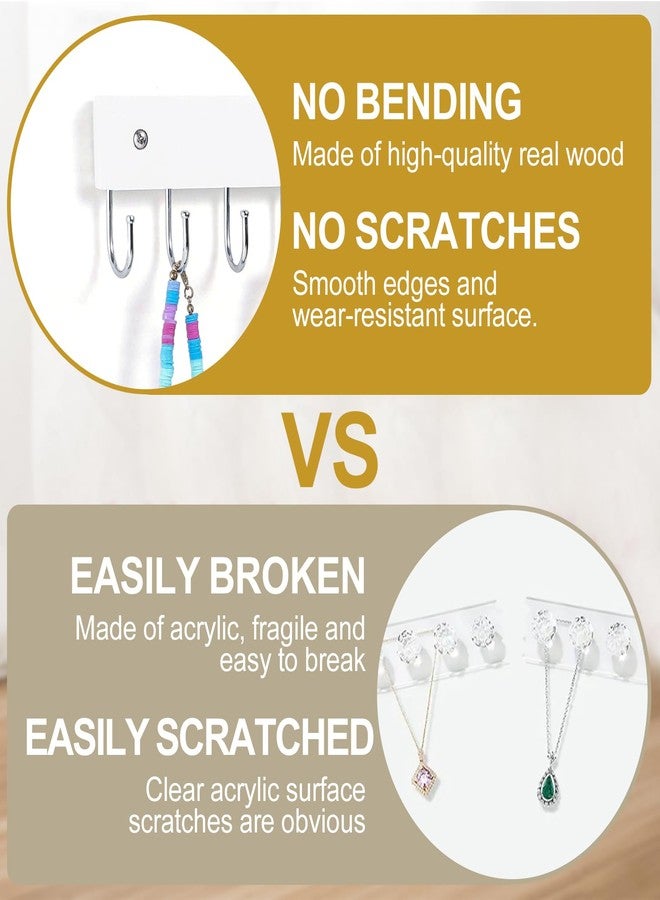 Dntorx Hanging Jewelry Organizer, 2 Pack Necklace Holder for Wall White Wooden Necklace Organizer Hangers with 24 Hooks Jewelry Display Hangers Wall Mounted for Necklaces, Earrings, Bracelets, Keys - Image 4
