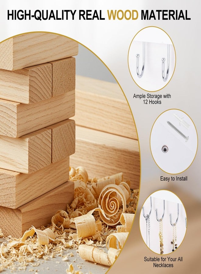 Dntorx Hanging Jewelry Organizer, 2 Pack Necklace Holder for Wall White Wooden Necklace Organizer Hangers with 24 Hooks Jewelry Display Hangers Wall Mounted for Necklaces, Earrings, Bracelets, Keys - Image 2