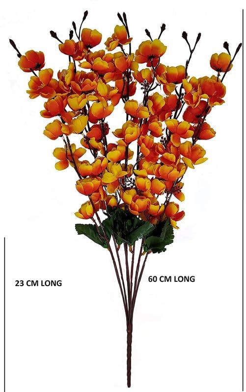 Coolkart Plastic Orchid Flower Cherry Peach Blossom Flower Bunch For Vase, Home Decor, Office Decor Without Vase,(Orange) - Image 5