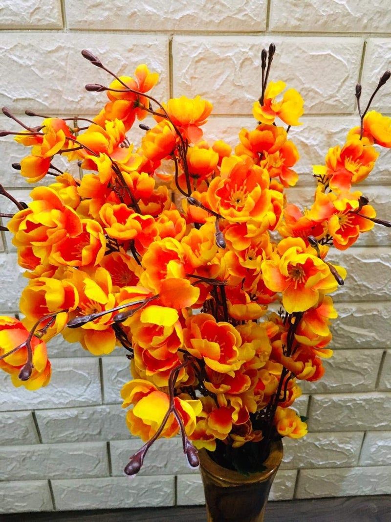 Coolkart Plastic Orchid Flower Cherry Peach Blossom Flower Bunch For Vase, Home Decor, Office Decor Without Vase,(Orange) - Image 4