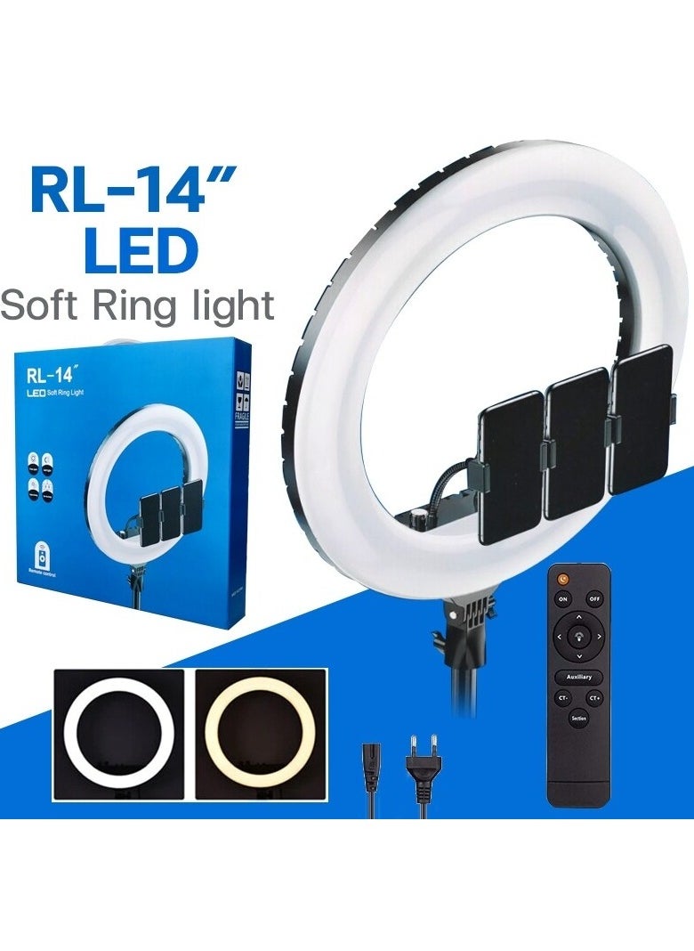 RL - RL-14 LED Ring Light 14 Inch Soft Ring Light for Smartphones YouTube TikTok Videos with Tripod & 3 phone Holders - Image 1