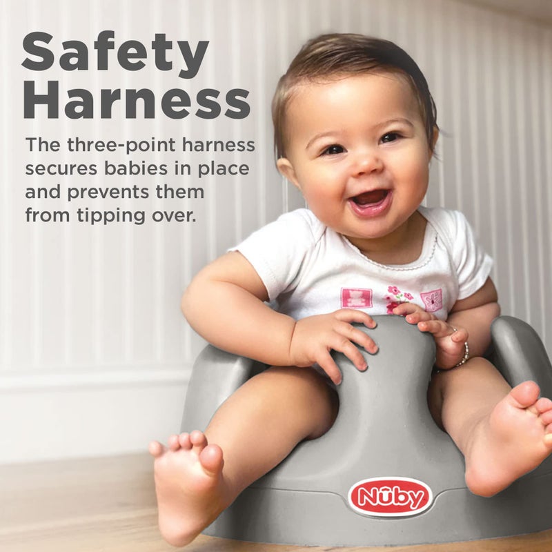 Nuby My Floor Seat, Soft Foam Cushion with Safety Harness and High Back Design, for Ages 4-12 Months, Gray - Image 2