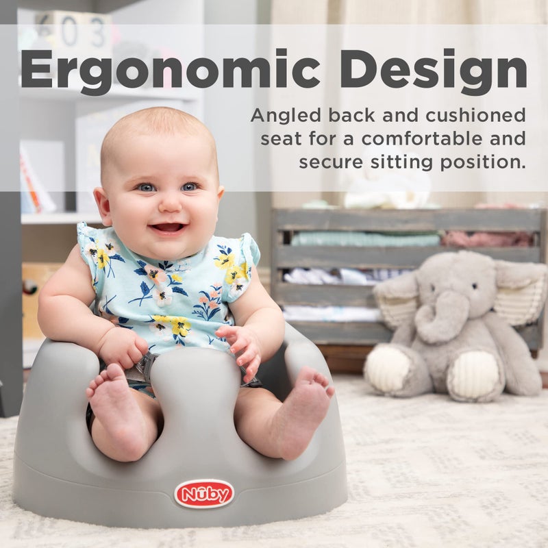 Nuby My Floor Seat, Soft Foam Cushion with Safety Harness and High Back Design, for Ages 4-12 Months, Gray - Image 4