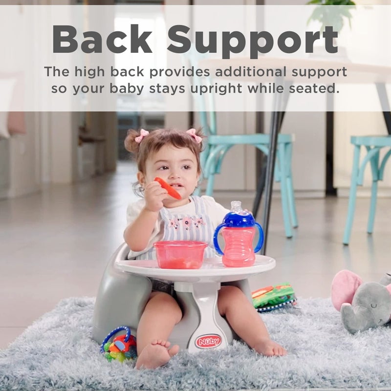 Nuby My Floor Seat, Soft Foam Cushion with Safety Harness and High Back Design, for Ages 4-12 Months, Gray - Image 3