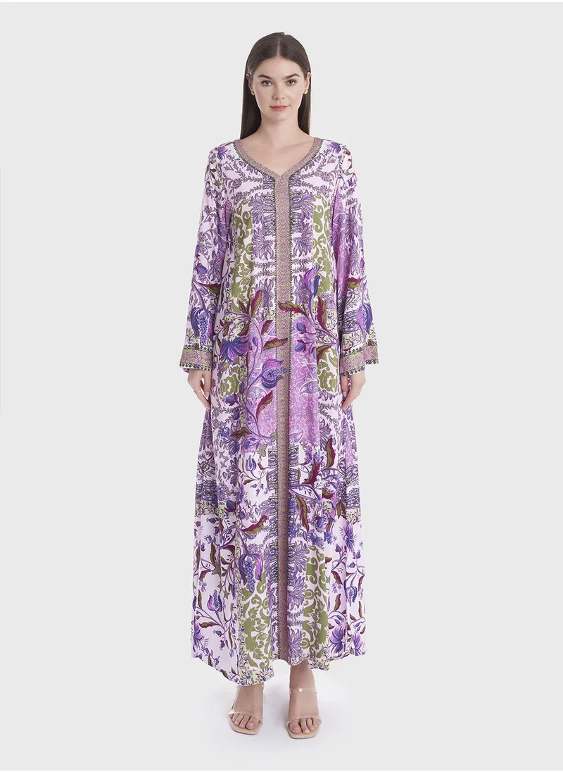 KASHKHA Abstract and Floral Digital Print Jalabiya