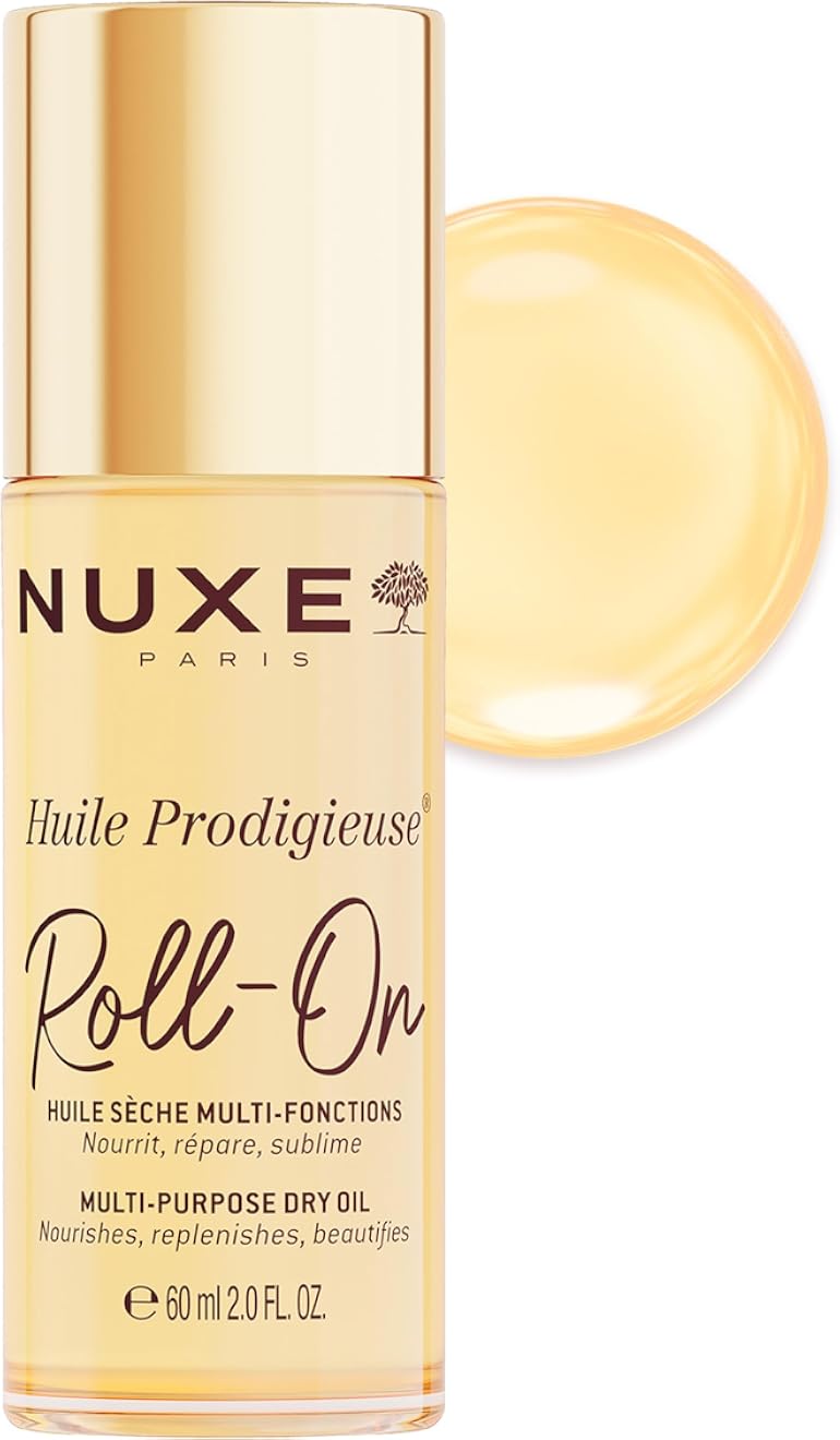 Nuxe Huile Prodigieuse Multi-Purpose Dry Oil Roll-On with 7 Botanical Oils for Radiant Glow and Hydration, for Face, Body & Hair, 2.0 fl oz