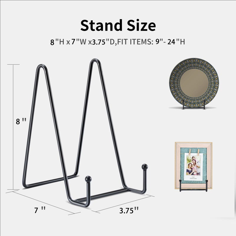 Kruodop 3 Pack 8 Inch Plate Stands for Display, Plate Holder Display Stand, Picture Frame Stand Black Metal Frame Holder Stands for Book,Small Easel,Decorative Plate,Photo and Platter,Tabletop Art - Image 2