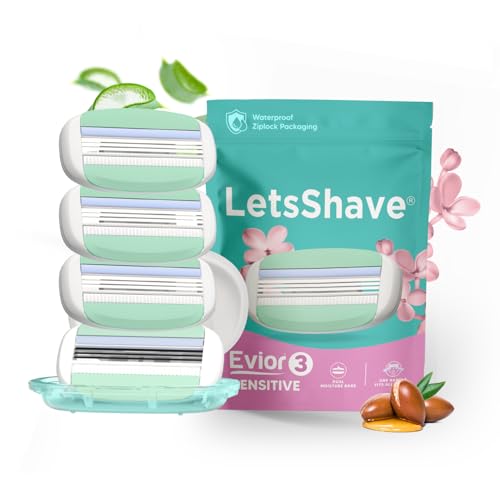 LetsShave Evior 3 Senstive Razor Blade Refills for Women (Pack of 4) | Dual Moisture Bar infused with Aloe vera | Bikini Area & Full Body Hair Removal Blades - Image 1
