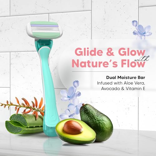 LetsShave Evior 3 Senstive Razor Blade Refills for Women (Pack of 4) | Dual Moisture Bar infused with Aloe vera | Bikini Area & Full Body Hair Removal Blades - Image 4