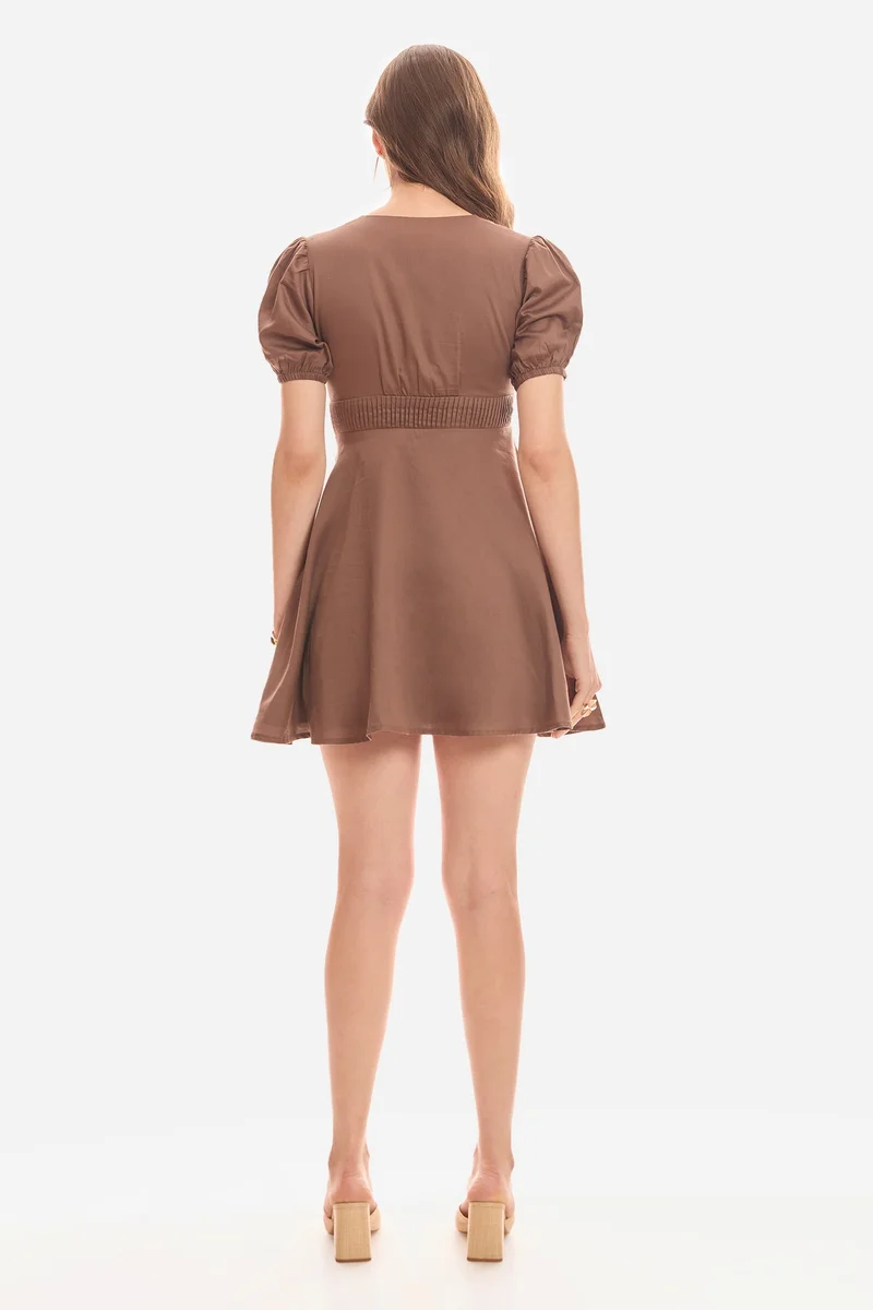 Virgio  Solid Cotton Bow Detail V-Neck Dress for Women for Women | Best Price UAE