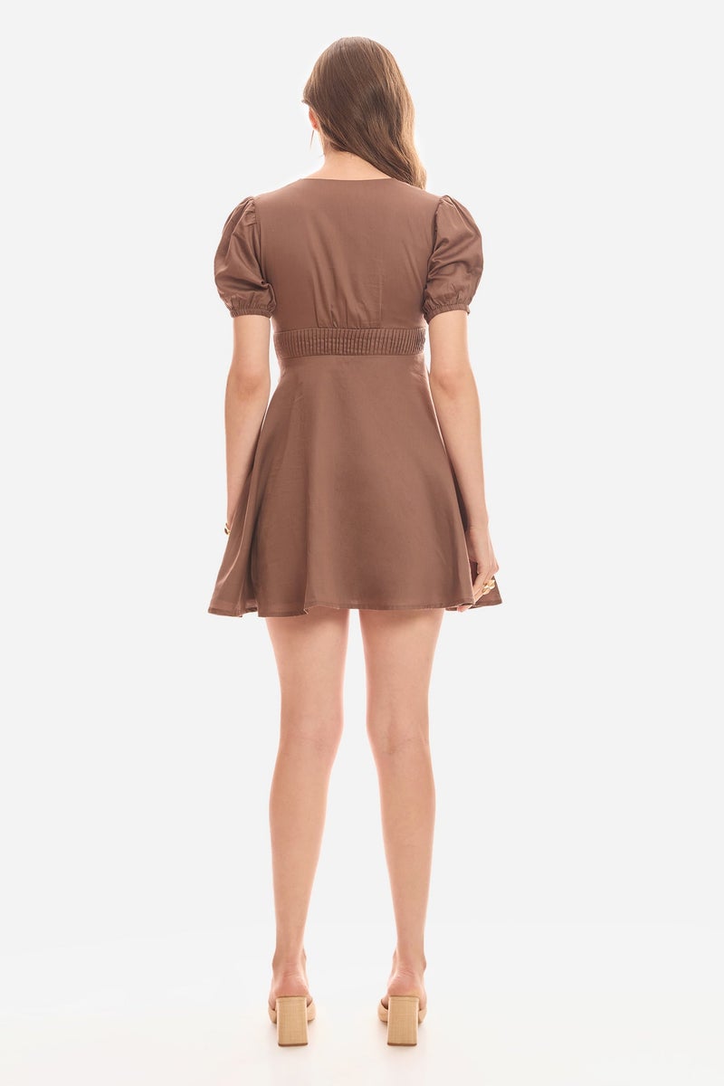 Virgio Solid Cotton Bow Detail V-Neck Dress for Women - Image 4