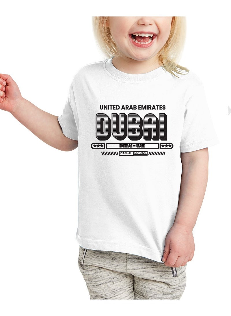 PRINTSHOP4ME Dubai Printed Kids T-Shirt For Girls – White Cotton Round Neck Tee with “United Arab Emirates Dubai” Graphic | Comfortable Souvenir Wear  - Image 1