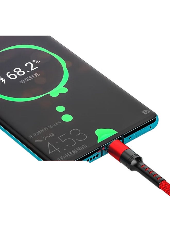 Zitai 5A Super Fast Charging Three-In Data Cable Charging Cord Type-C For Apple Android Phones, One-To Iphone 14/13/12/11/Honor, 1.2 Meters, Red - Image 3