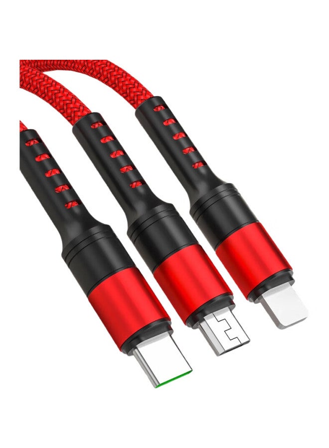 Zitai 5A Super Fast Charging Three-In Data Cable Charging Cord Type-C For Apple Android Phones, One-To Iphone 14/13/12/11/Honor, 1.2 Meters, Red - Image 1
