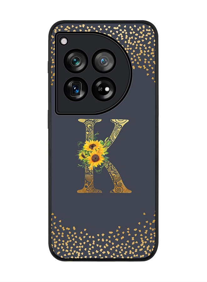 Stylizedd Rugged Black edge case for OnePlus 12R / OnePlus Ace 3 5G, Slim fit Soft Cover - Custom Monogram Initial Letter Floral Pattern Alphabet - K (Grey) - Image 1