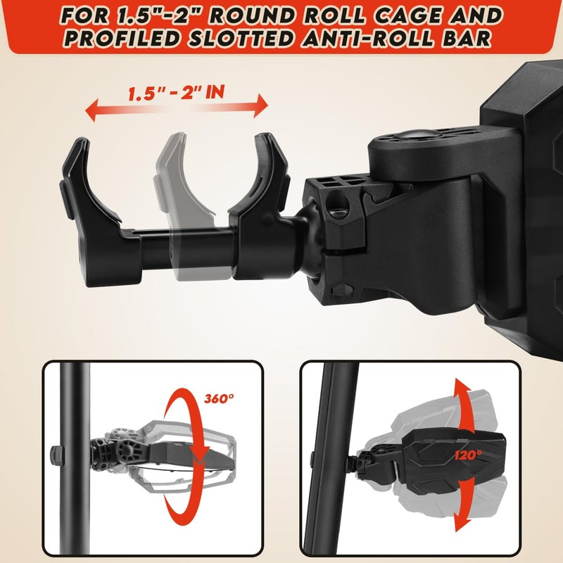 SHEJISI UTV Side Mirrors,UTV Mirror Automatic Folding and Resetting in The Event of Collision,Fits 1.5"-2"Roll Bars Compatible with Polaris RZR,Can Am X3, Honda Pioneer, Kawasaki Mule, Cfmoto Zforce - Image 3