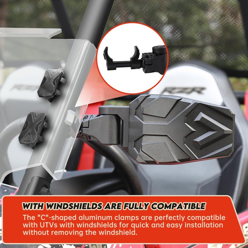 SHEJISI UTV Side Mirrors,UTV Mirror Automatic Folding and Resetting in The Event of Collision,Fits 1.5"-2"Roll Bars Compatible with Polaris RZR,Can Am X3, Honda Pioneer, Kawasaki Mule, Cfmoto Zforce - Image 4