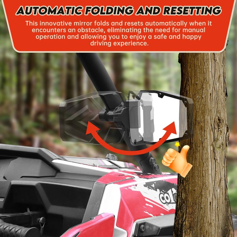 SHEJISI UTV Side Mirrors,UTV Mirror Automatic Folding and Resetting in The Event of Collision,Fits 1.5"-2"Roll Bars Compatible with Polaris RZR,Can Am X3, Honda Pioneer, Kawasaki Mule, Cfmoto Zforce - Image 2