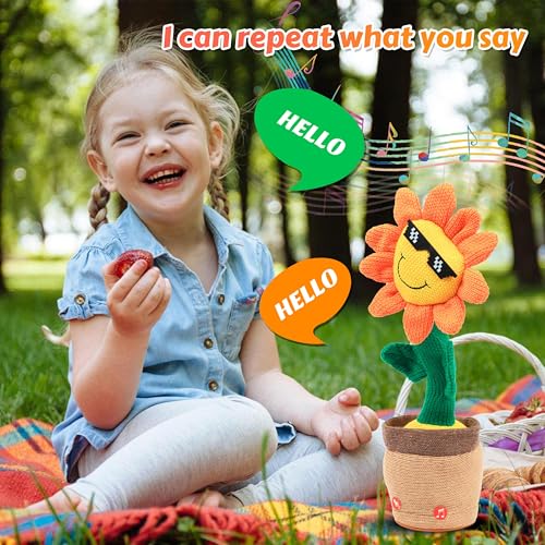 Easfan Dancing Sunflower Singing Talking Shaking Glowing Interactive Toy Repeats What You Say Electric Cute Sunflower Plush Toy Birthday Christmas Festival Gifts for Toddlers Kids135 - Image 5