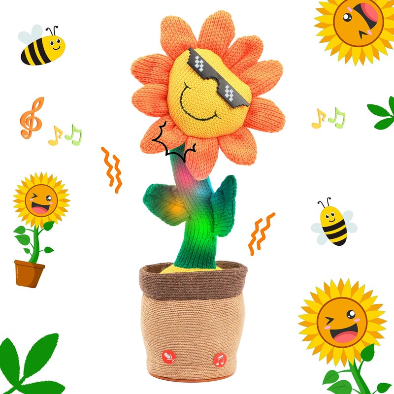Easfan Dancing Sunflower Singing Talking Shaking Glowing Interactive Toy Repeats What You Say Electric Cute Sunflower Plush Toy Birthday Christmas Festival Gifts for Toddlers Kids135 - Image 3