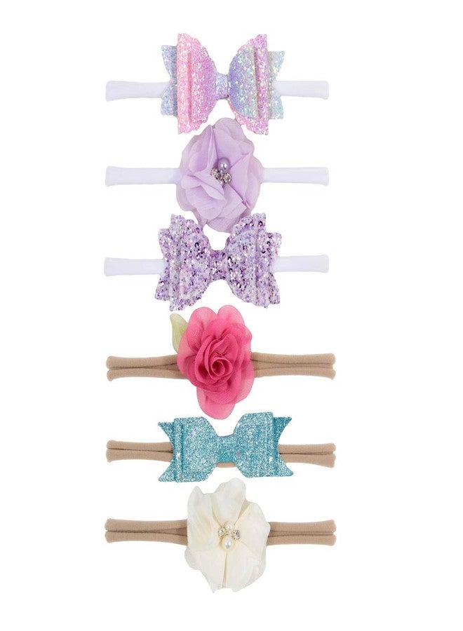 Nishine Baby Girls Nylon Headbands and Bows Toddler Glitter Bowknot Hairbands Newborn Hair Accessories Gift Party Shower (Set B-6pack) - Image 1