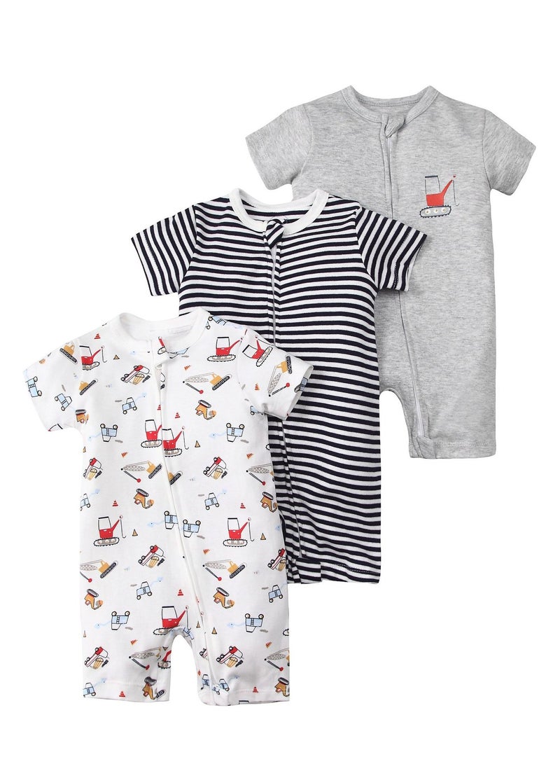 CICILADY Baby 3-Pack Short-Sleeve Onesies Bodysuit Baby Boy Girl Cotton Short Sleeve Zipper Rompers Infant 2-way Zippers Comfy Summer Jumpsuit