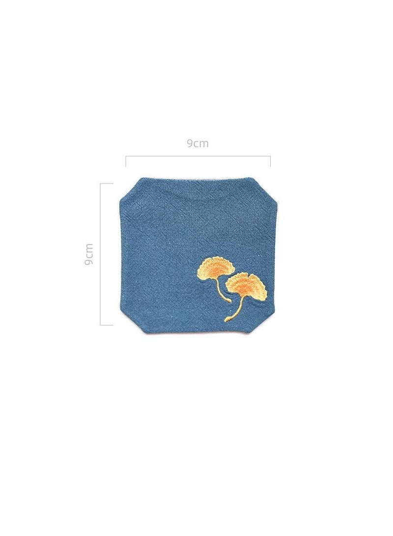 Y&D Chinese Style Cotton Linen Retro Water Absorbing Double Layer Thickened Cup Holder Fabric Embroidered Tea Cup Pad Fabric Art Cup Pad  - Image 2