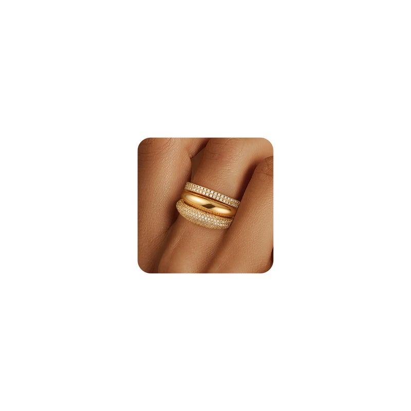 FUNEIA Stackable Gold Rings for Women Non Tarnish Chunky 14K Gold Plated Rings that Don't Tarnish Engagement Cubic Zirconia Ring Set Stack Dainty Pinky Wedding Bands Thumb Rings Gold Jewelry Size 6-11 - Image 1
