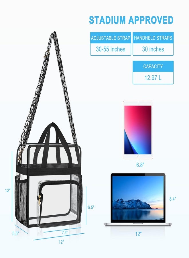 Bagenius Clear Tote Bag Stadium Approved, 12x6x12 Game Day Clear Satchel Bag with Shoulder Strap for Concert Work and Sports, Cow-Strap - Image 3