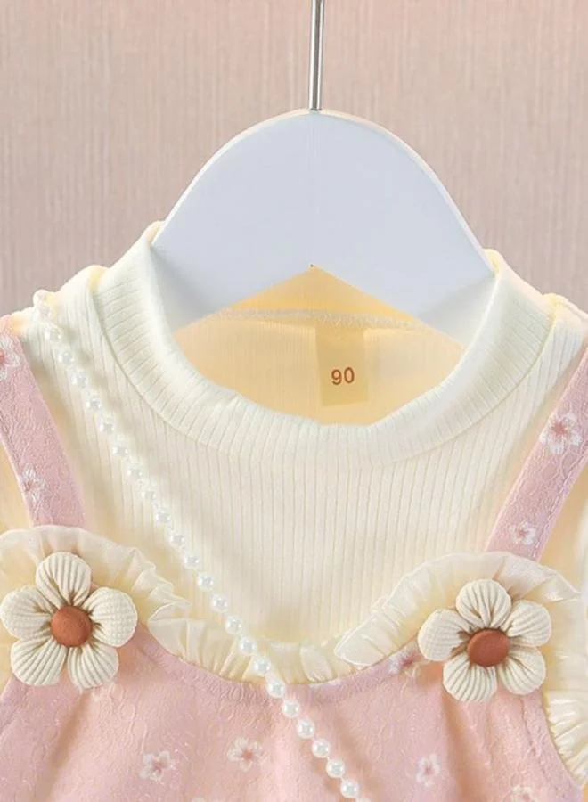 يونيكي Peach A-Line Crew Neck Floral Dress