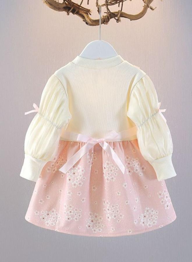 يونيكي Peach A-Line Crew Neck Floral Dress - Image 2