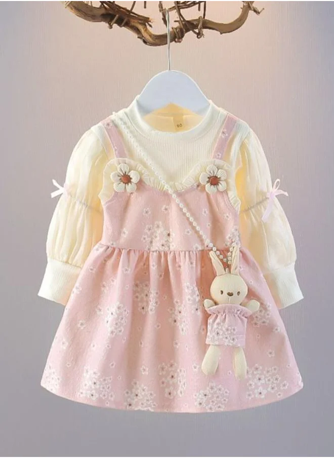 YUNIQEE Peach A-Line Crew Neck Floral Dress