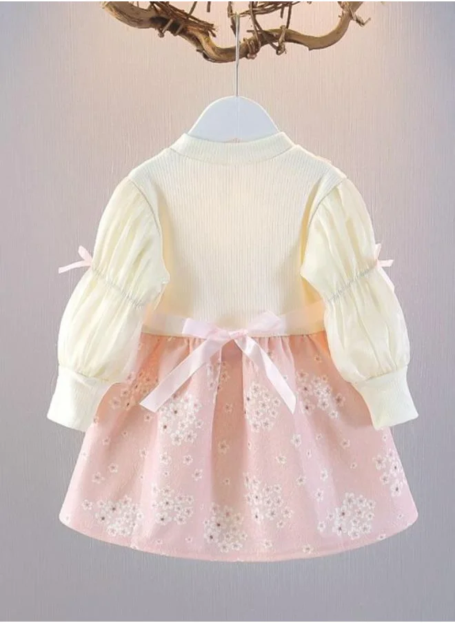 YUNIQEE Peach A-Line Crew Neck Floral Dress