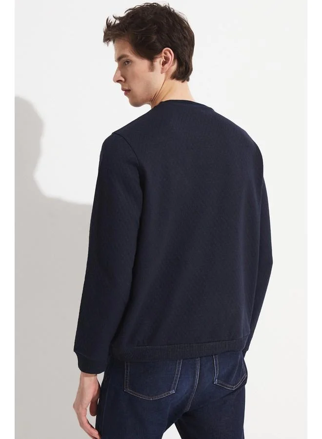 جون June Exclusive Men Textured Crew Neck Sweatshirt Navy
