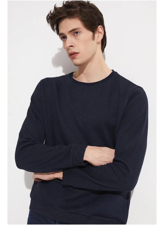 JUNE June Exclusive Men Textured Crew Neck Sweatshirt Navy