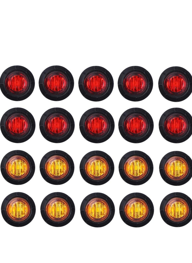 General 3/4 Inch Mount 10 pcs Amber + 10 pcs Red LED Clearance Bullet Side LED Marker Lights for Trailer Truck RV Car Bus Van (Pack of 20)  - Image 1